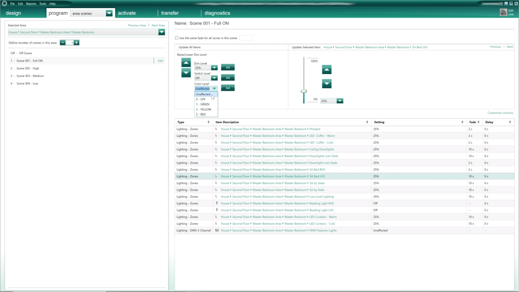DMX Setting in Area Scene in Lutron HomeWorks QS