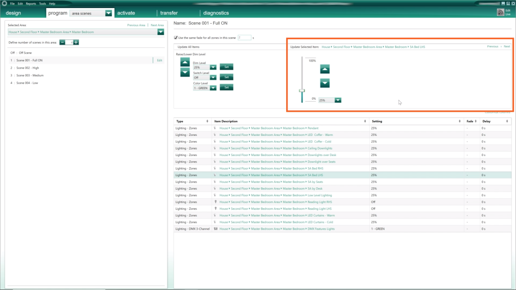 single edit Area Scenes Lutron HomeWorks QS