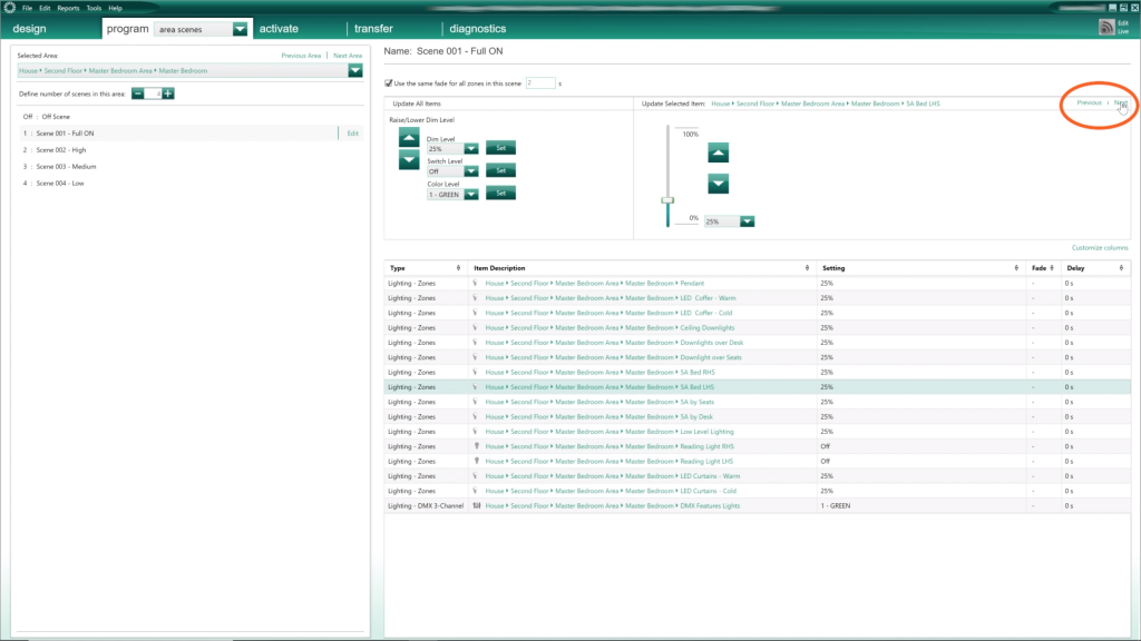 single edit Area Scenes Lutron HomeWorks QS