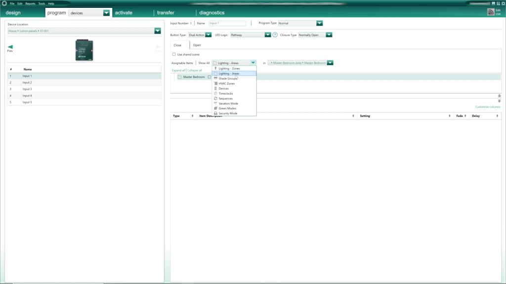 Program Contact Closure with Area Scene in Lutron HomeWorks QS