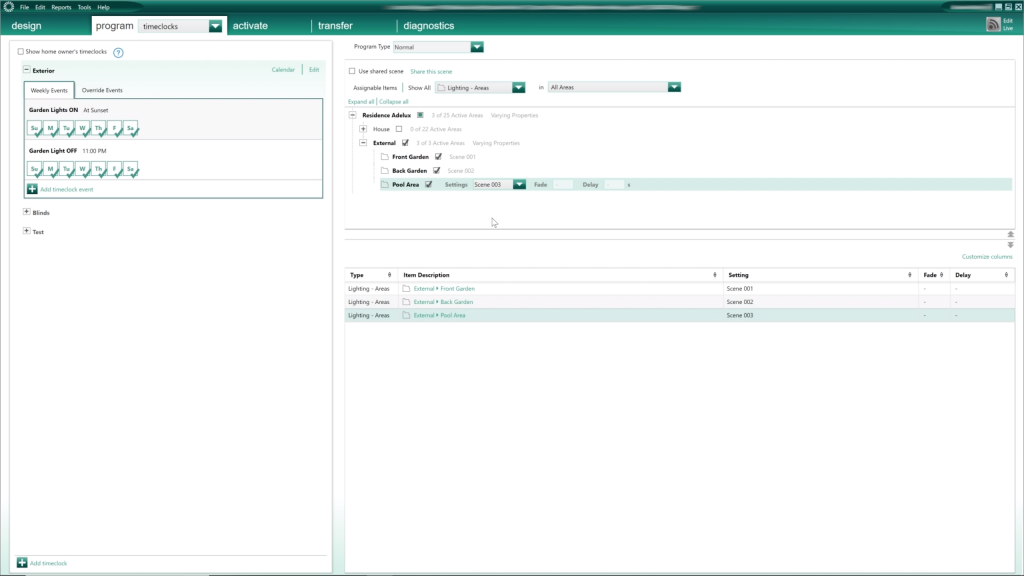 Program Time Clock with Area Scene in Lutron HomeWorks QS