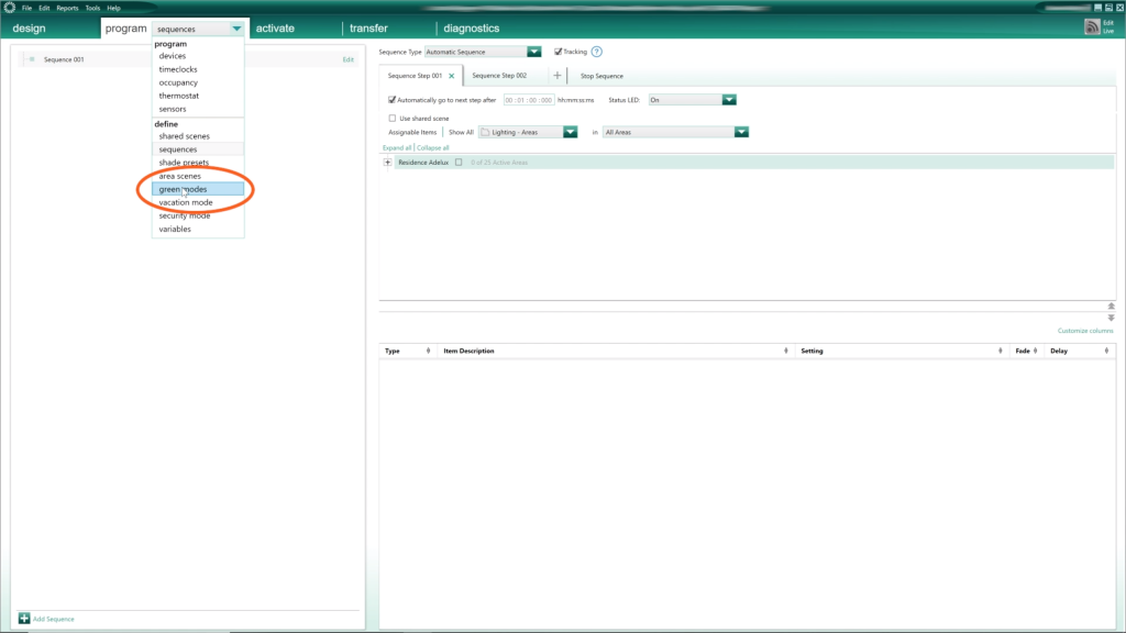 Program Green Mode in Lutron HomeWorks QS