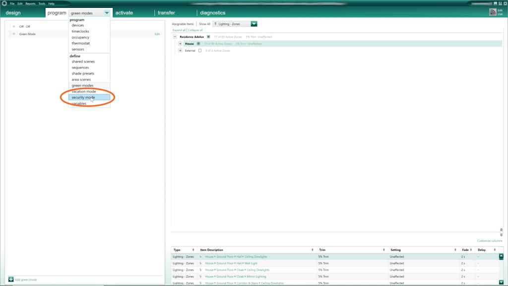 Program Security Mode in Lutron HomeWorks QS