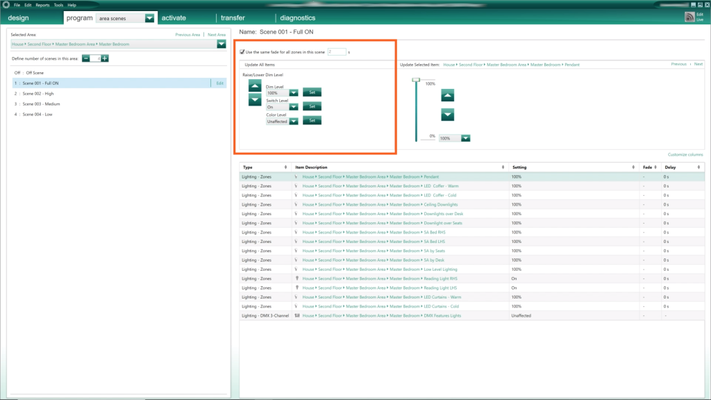 Edit all area scenes in Lutron HomeWorks QS