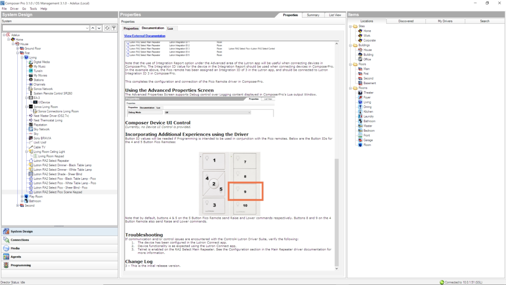 Lutron RA2 Select Control4 Documetation Screen